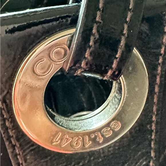 Coach black sateen cloth tote , patent leather trim. - Picture 7 of 12